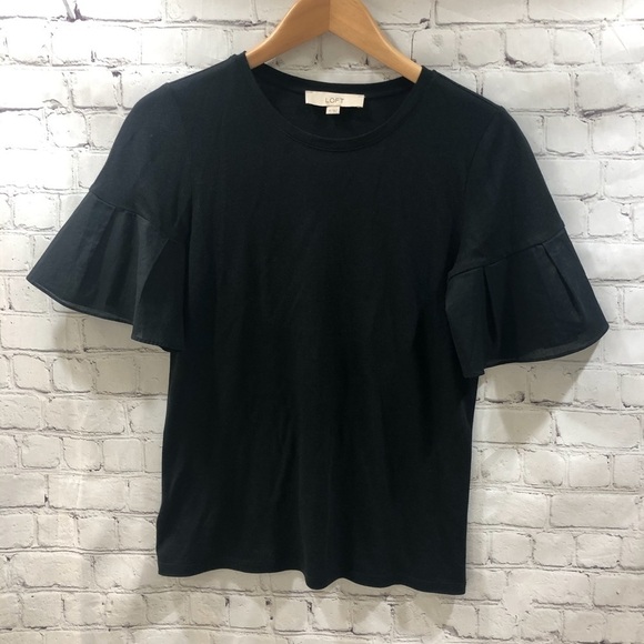 Ann Taylor Loft Ruffled Short Sleeve Top Black Size XS - Picture 2 of 7